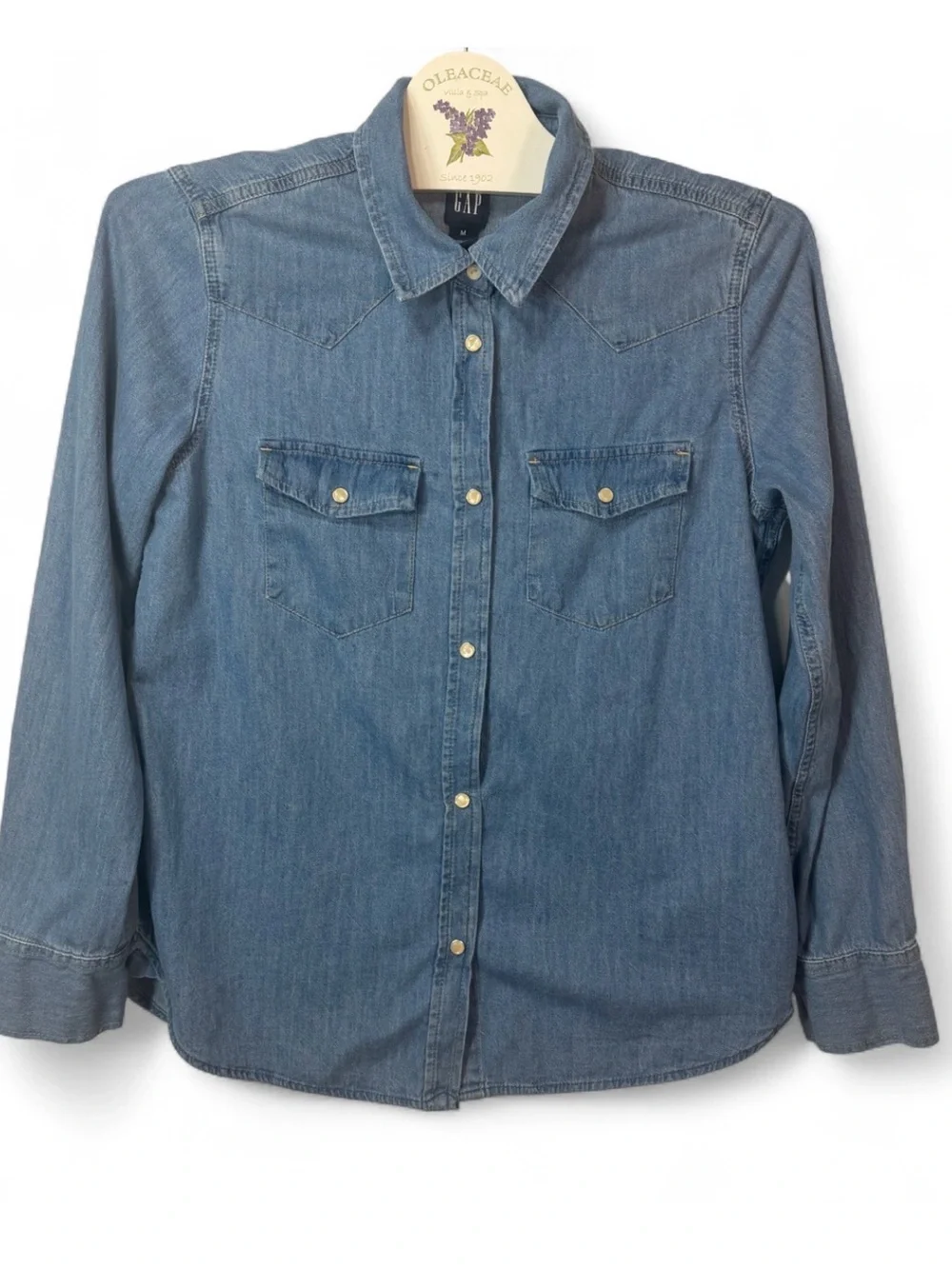 GAP Women’s 1969 Denim Western Shirt Long Sleeve Collard Button Up Shirt Size M - Picture 3 of 10